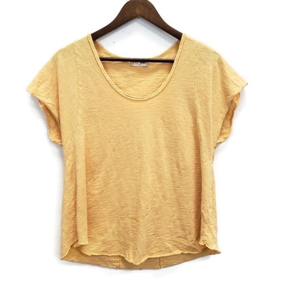 Altar'd State Tops - Altard State Womens Round Neck Solid Yellow Short Sleeve Basic Top Size M Simple